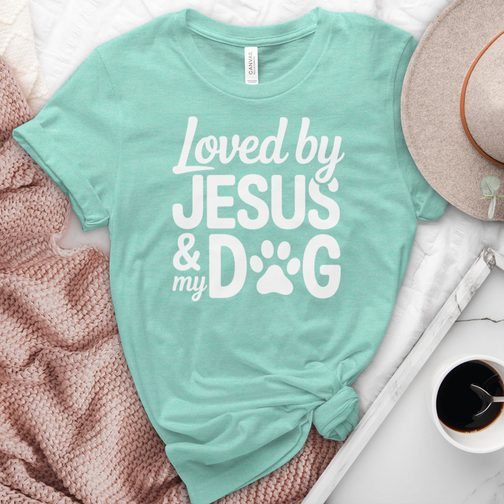 Loved By Jesus & My Dog Heathered Tee