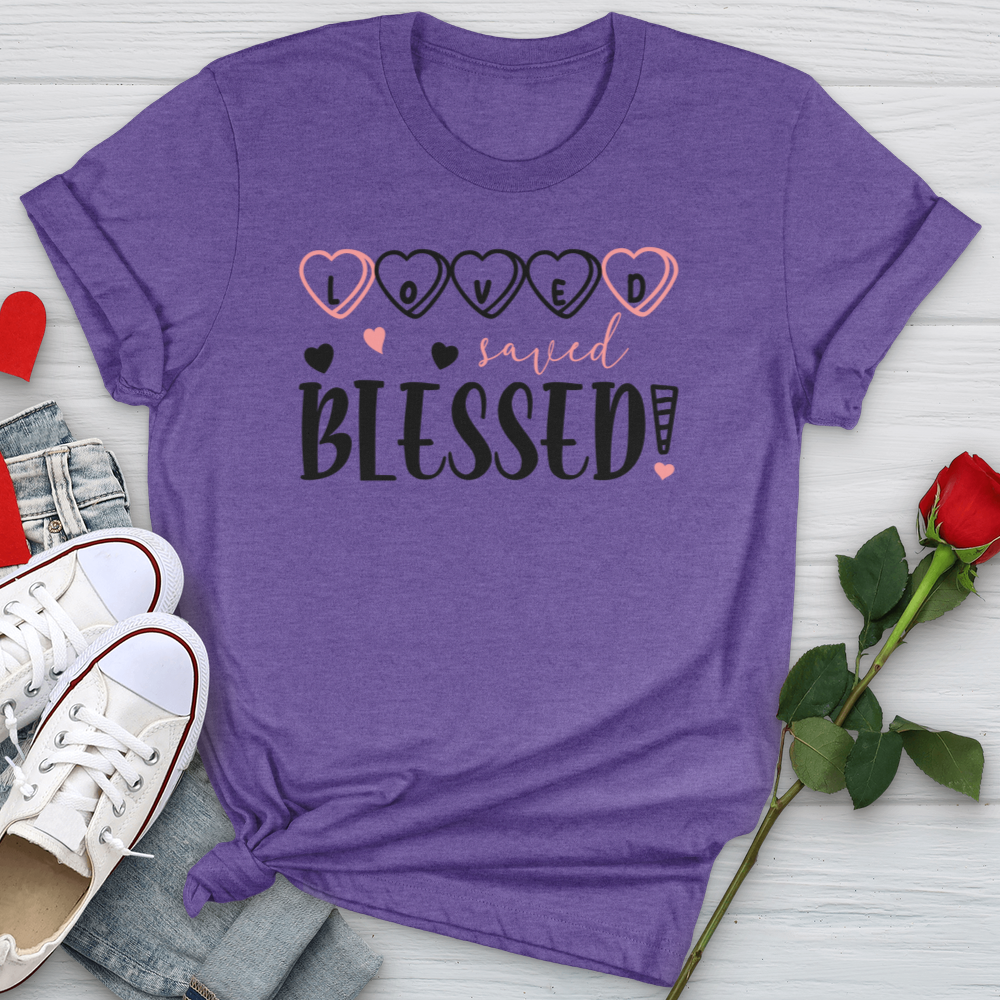 Loved Saved Blessed Candy Softstyle Tee