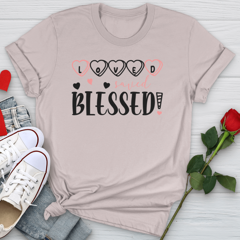 Loved Saved Blessed Candy Softstyle Tee