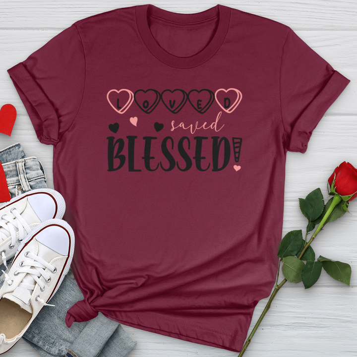 Loved Saved Blessed Candy Softstyle Tee