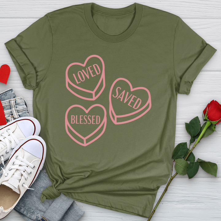 Loved Saved Blessed Candy Softstyle Tee