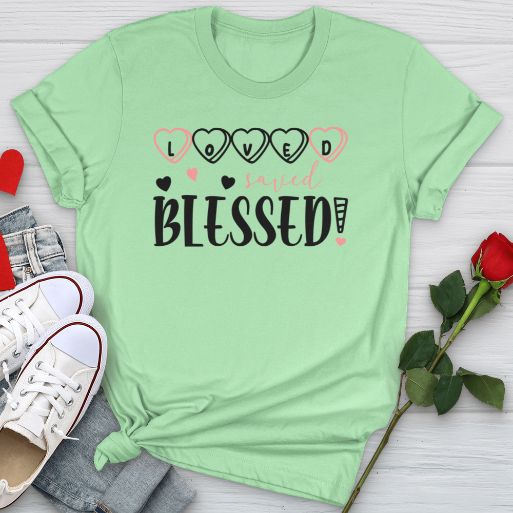 Loved Saved Blessed Candy Softstyle Tee