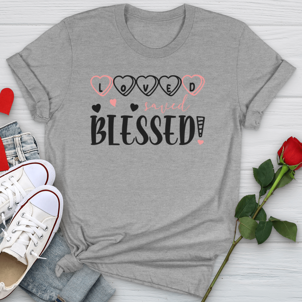 Loved Saved Blessed Candy Softstyle Tee