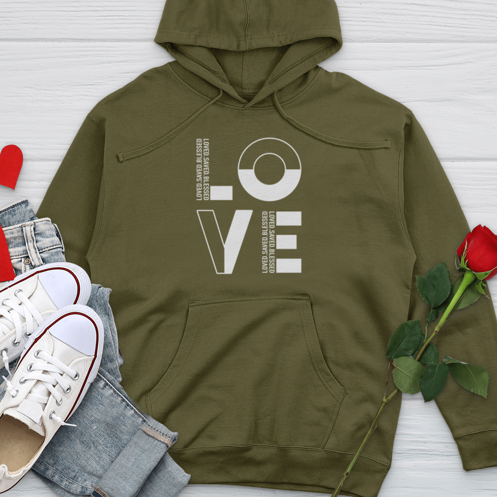 Loved Saved Blessed Word Art Midweight Hooded Sweatshirt