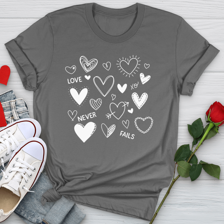 Love Never Fails Candy Hearts Softstyle Tee