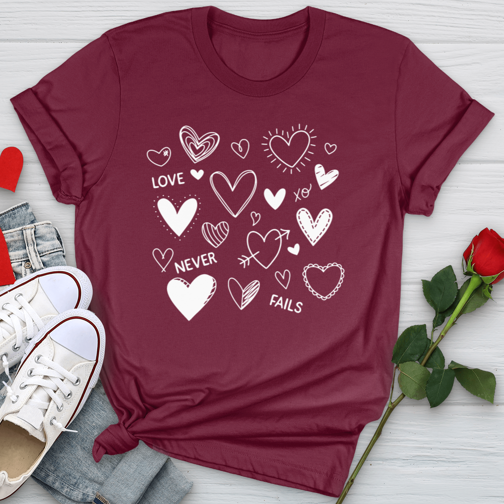 Love Never Fails Candy Hearts Softstyle Tee