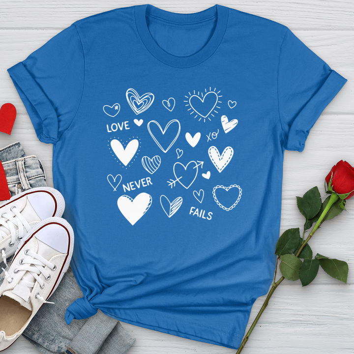 Love Never Fails Candy Hearts Softstyle Tee