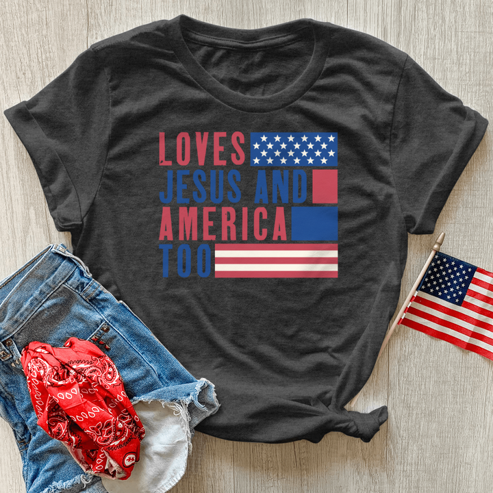 Loves Jesus & America Heathered Tee