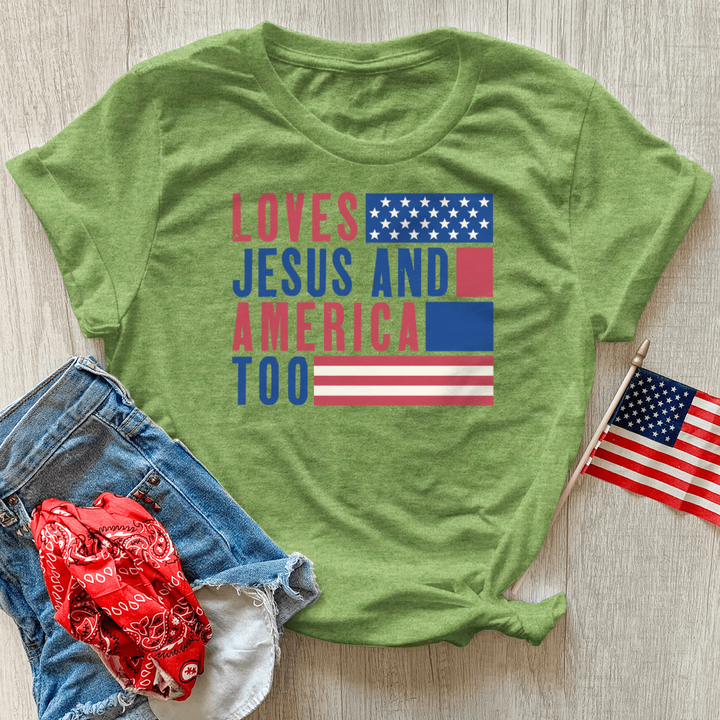 Loves Jesus & America Heathered Tee