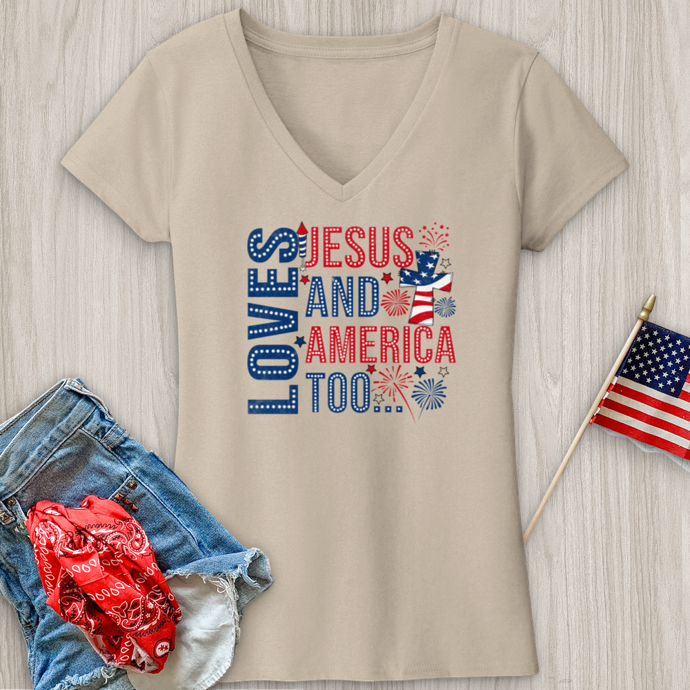 Loves Jesus & America Too V-Neck Tee