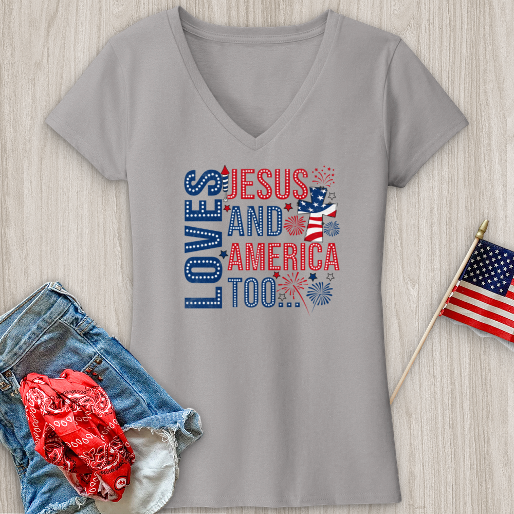 Loves Jesus & America Too V-Neck Tee