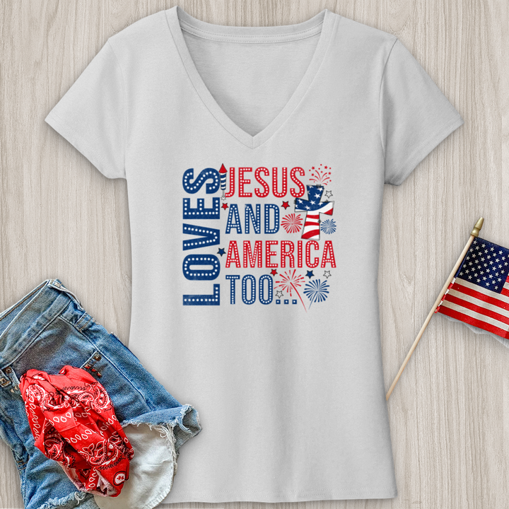 Loves Jesus & America Too V-Neck Tee