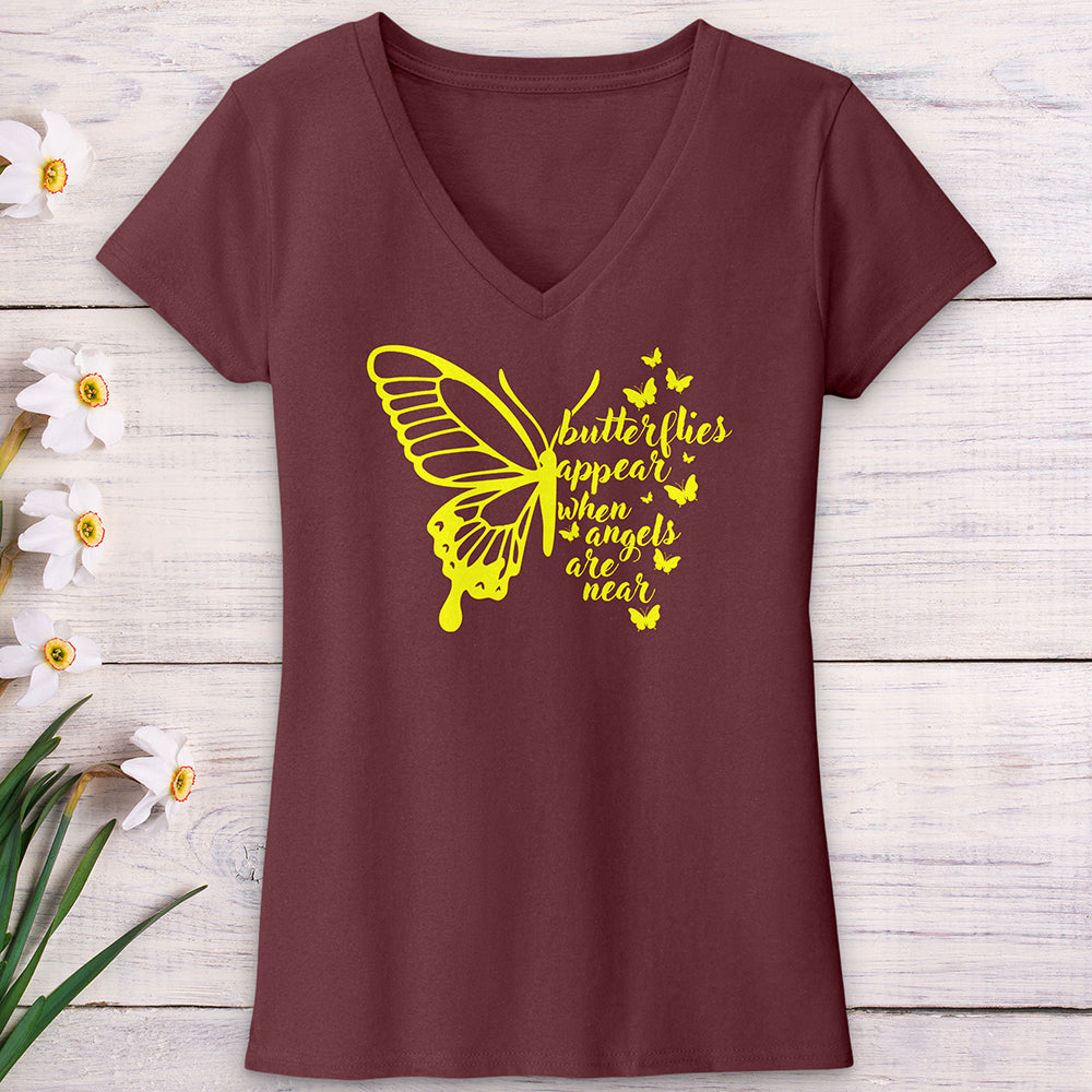 Butterflies Appear Yellow V-Neck Tee