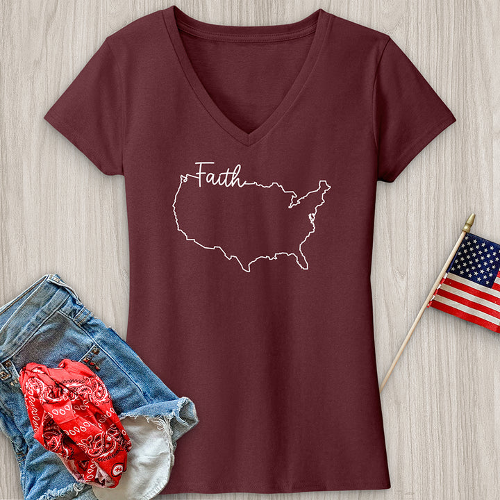 Faith With USA map V-Neck Tee