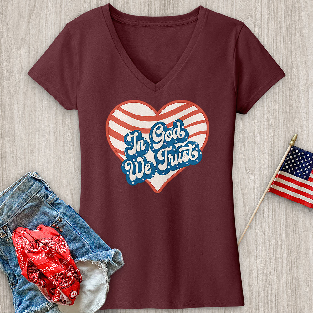 In God We Trust Wavy Heart V-Neck Tee