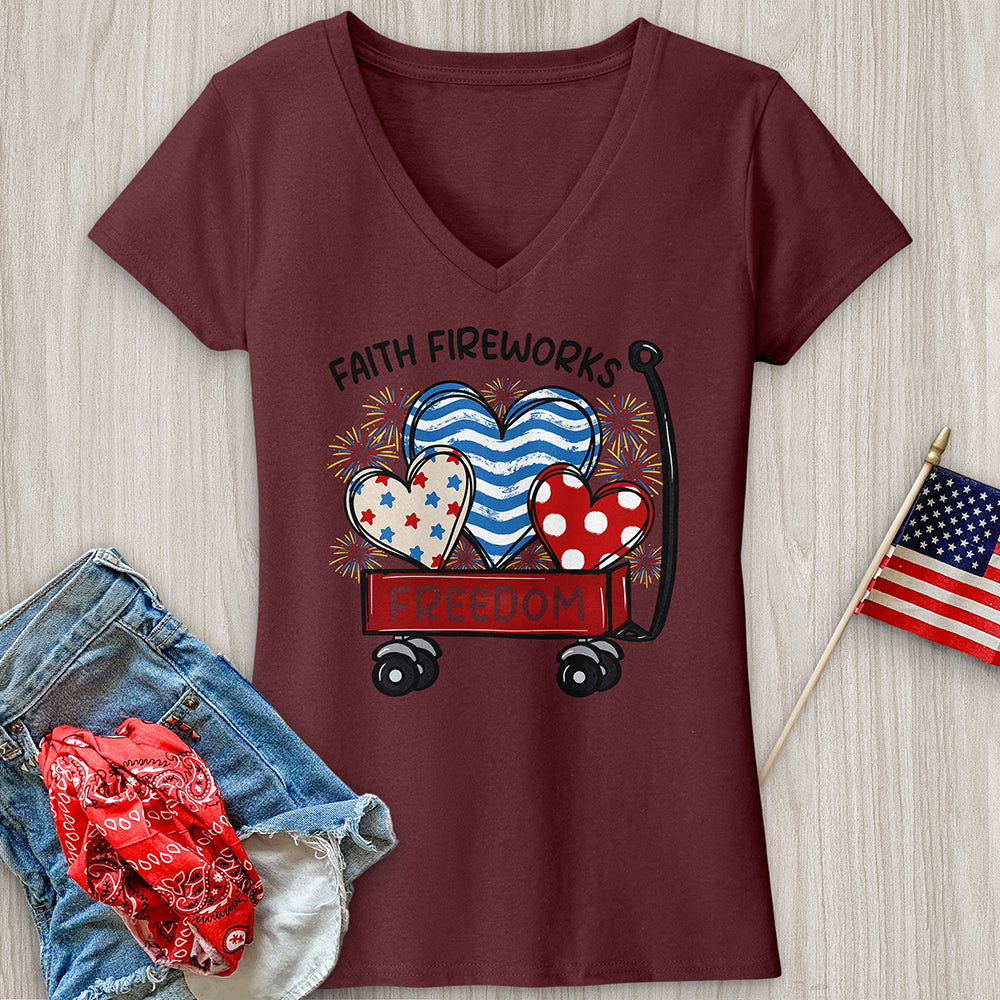 Faith Fireworks Freedom Cart V-Neck Tee