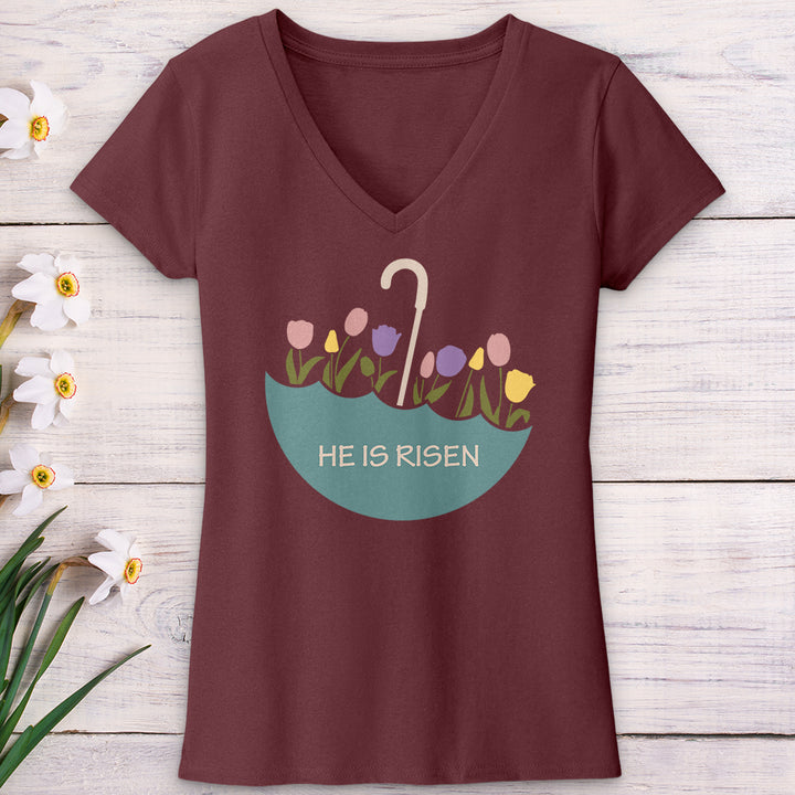 He Is Risen Flower Umbrella V-Neck Tee