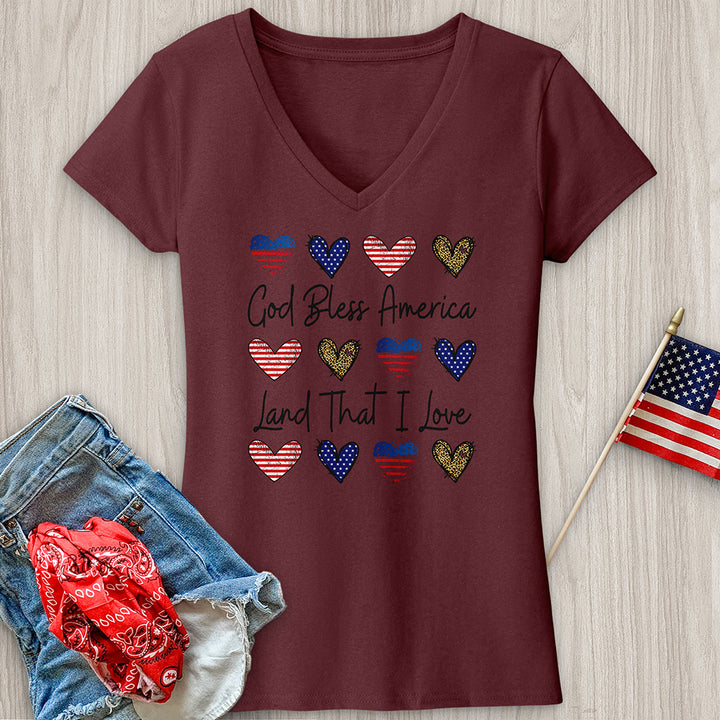 God Bless Heart Pattern V-Neck Tee