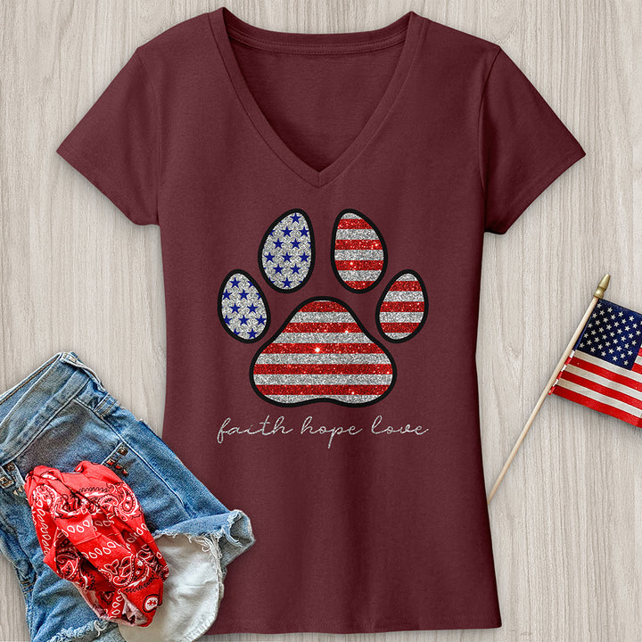 American Faith Paw Print V-Neck Tee