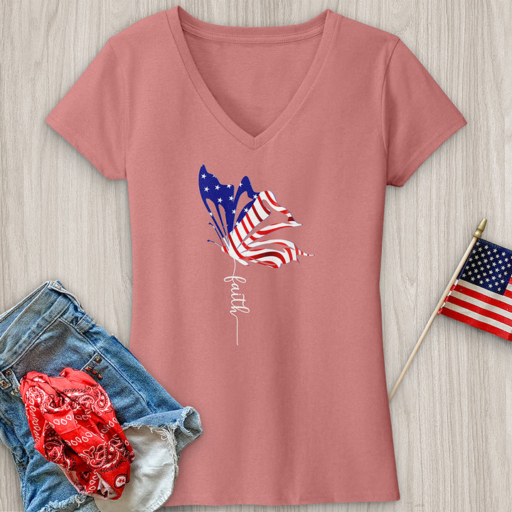 American Faith Butterfly  V-Neck Tee