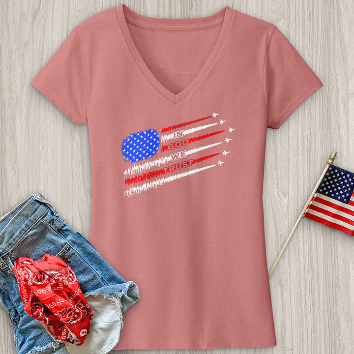 In God We Trust Jet Flag V-Neck Tee