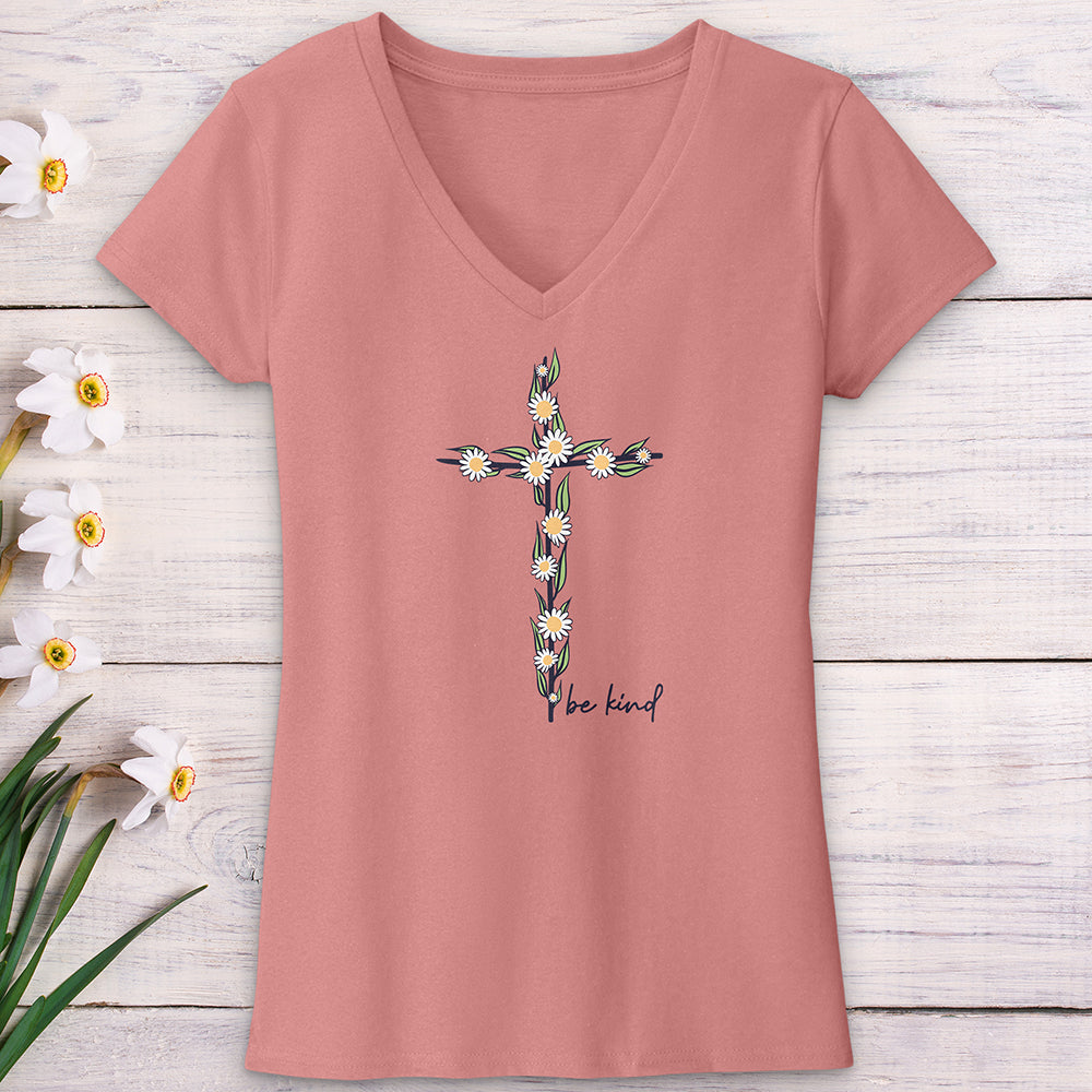 Be Kind Floral Cross V-Neck Tee