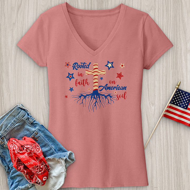 Rooted In Faith American Soil V-Neck Tee