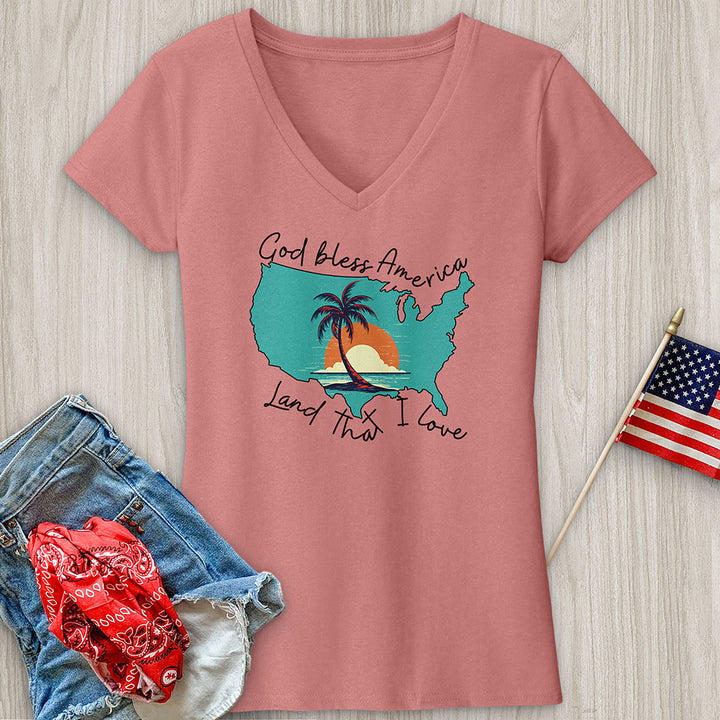 Palm Tree Beach Ocean V-Neck Tee