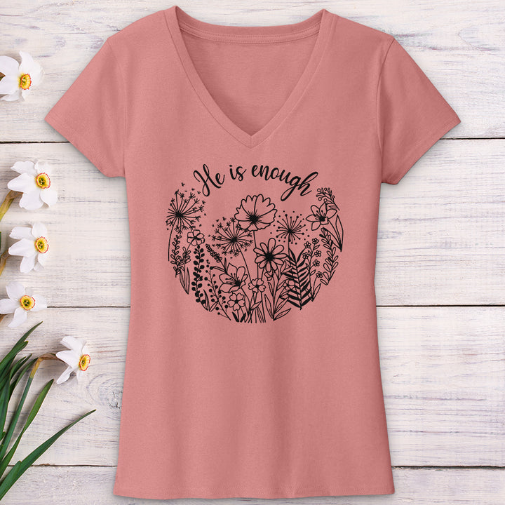 He Is Enough Wildflowers V-Neck Tee