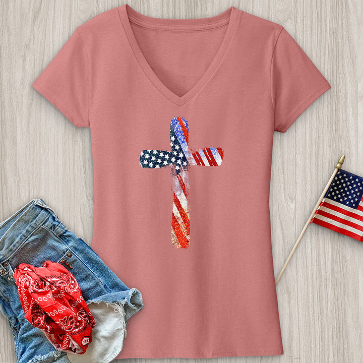 Red White Blue Cross V-Neck Tee