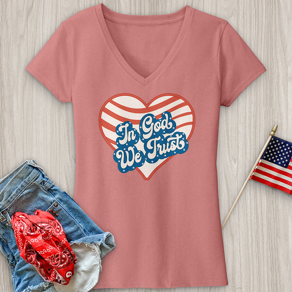 In God We Trust Wavy Heart V-Neck Tee