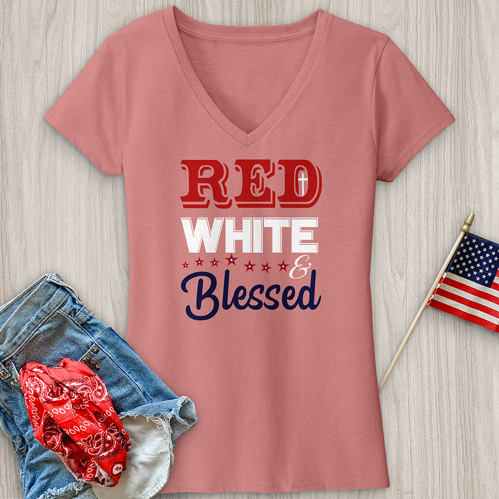 Red White & Blessed V-Neck Tee