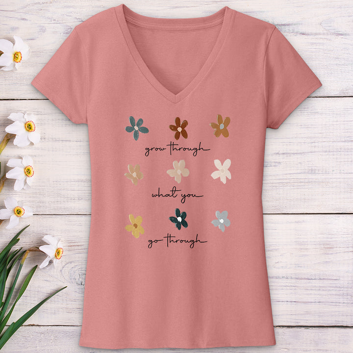 Grow Through Flower Pattern V-Neck Tee