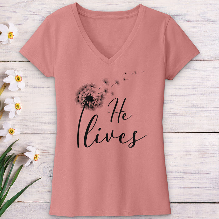 He Lives Dandelion V-Neck Tee