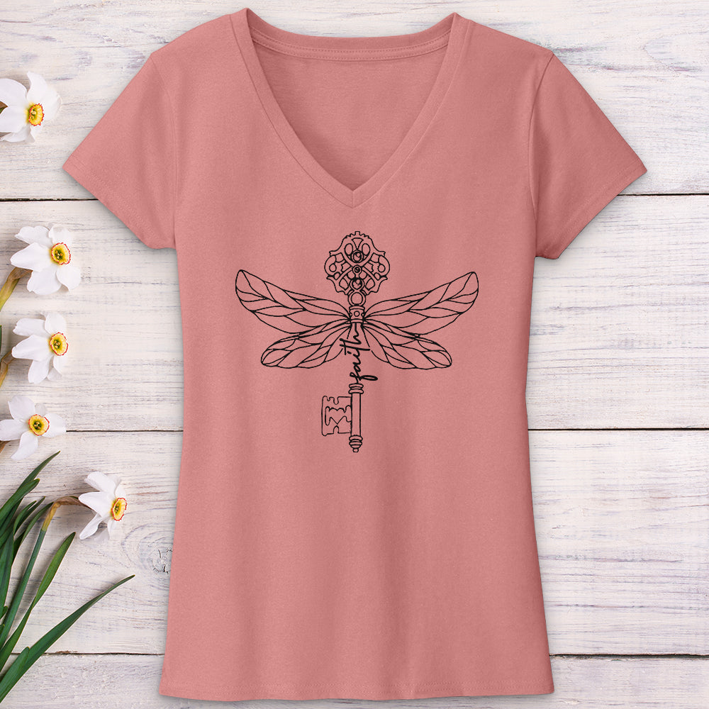 Faith Key Dragonfly V-Neck Tee