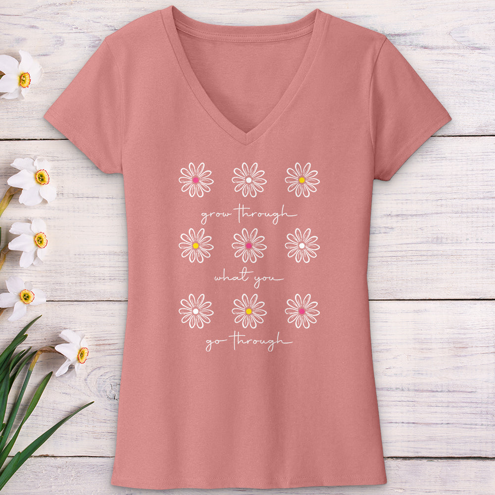 Grow Through White Daisies V-Neck Tee