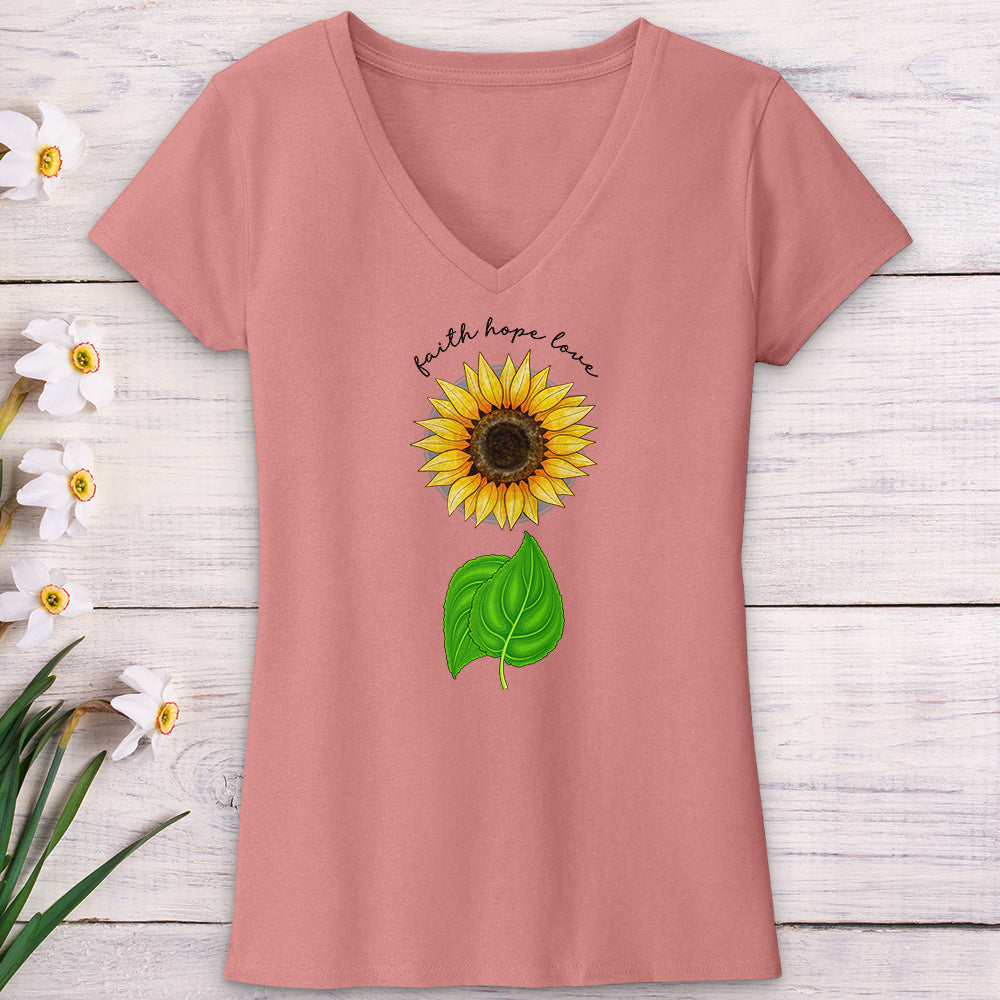 Faith Hope Love Sunflower Art V-Neck Tee