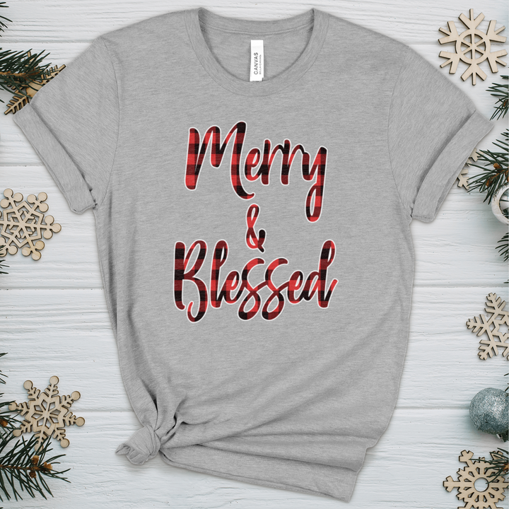 Merry & Blessed Christmas Plaid Heathered Tee