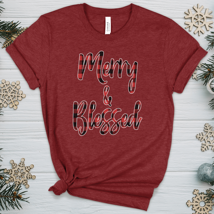 Merry & Blessed Christmas Plaid Heathered Tee