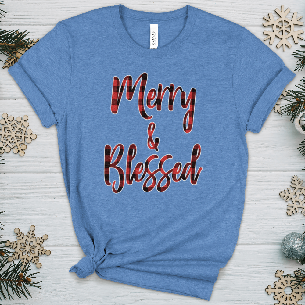 Merry & Blessed Christmas Plaid Heathered Tee