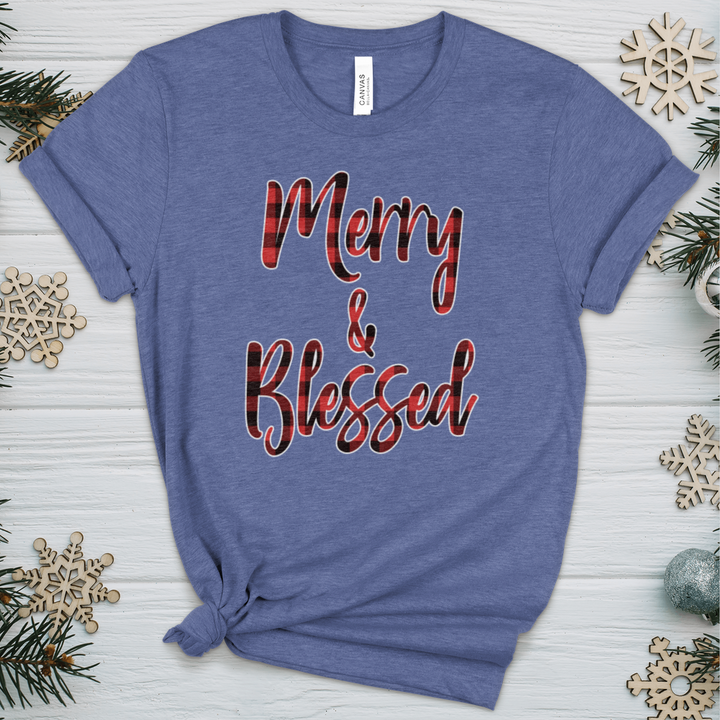 Merry & Blessed Christmas Plaid Heathered Tee