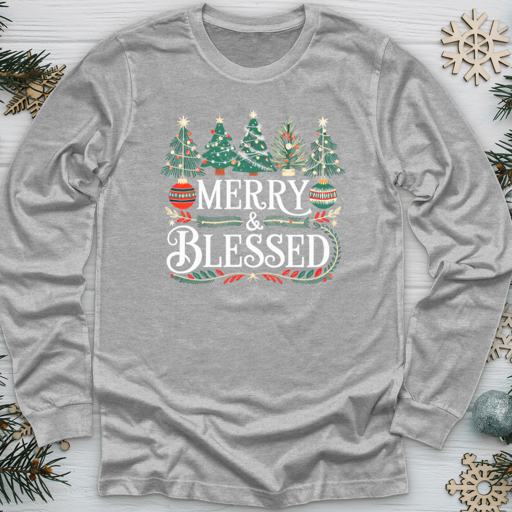 Merry & Blessed Decorative Trees Long Sleeve Tee