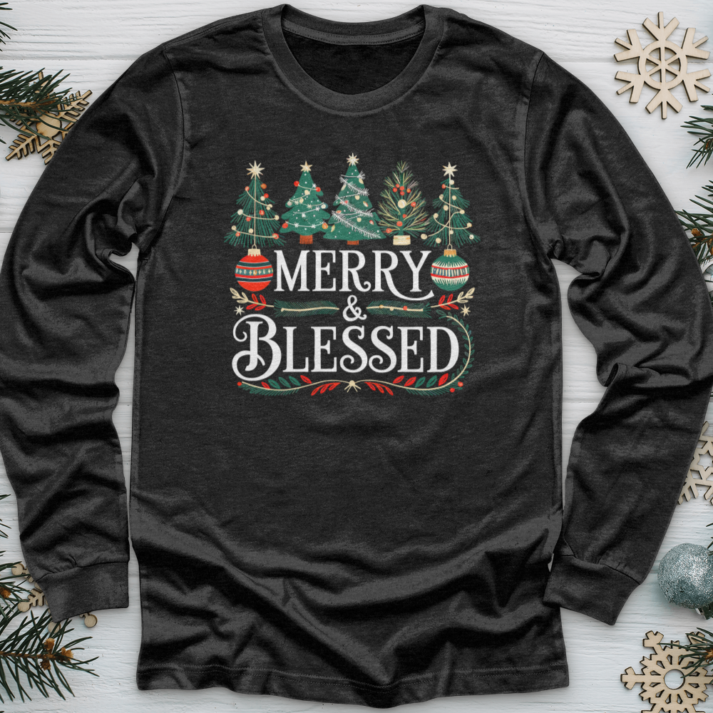 Merry & Blessed Decorative Trees Long Sleeve Tee