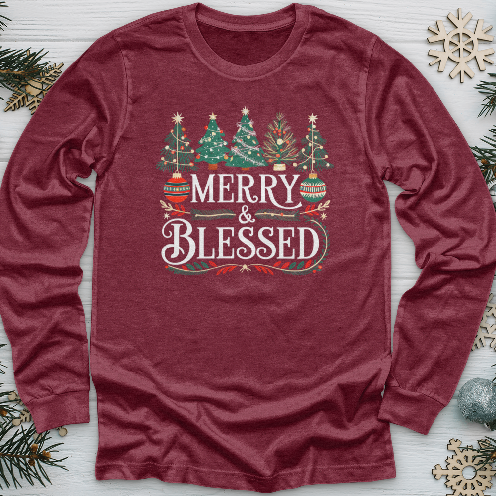 Merry & Blessed Decorative Trees Long Sleeve Tee