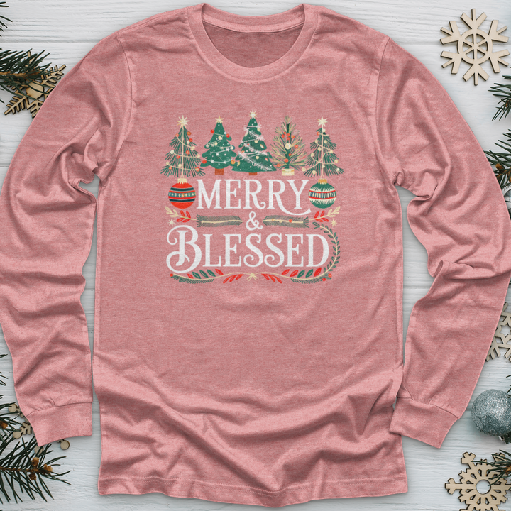 Merry & Blessed Decorative Trees Long Sleeve Tee