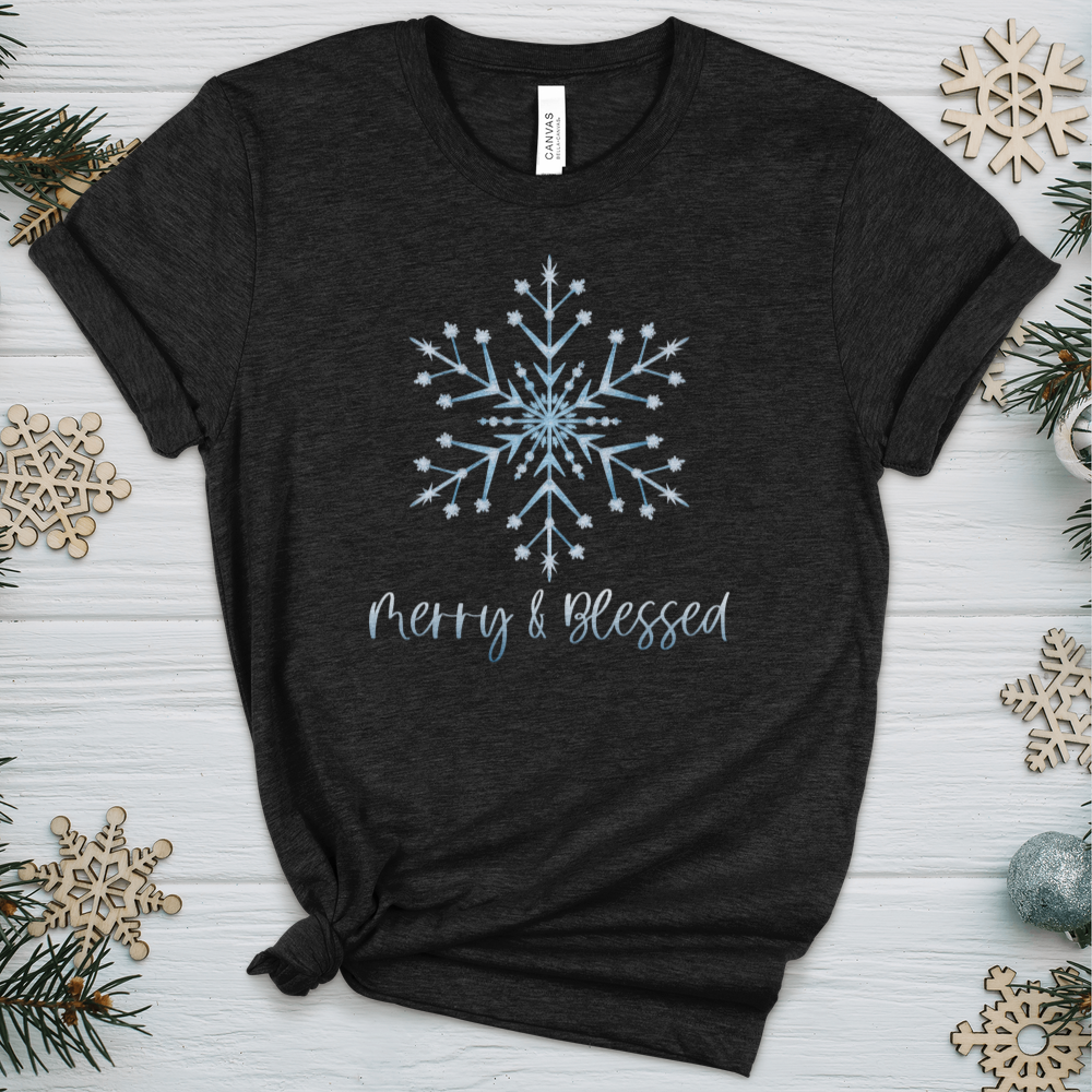 Merry & Blessed Frozen Snowflake Heathered Tee