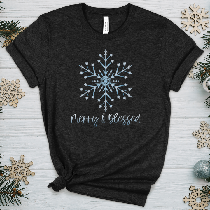 Merry & Blessed Frozen Snowflake Heathered Tee