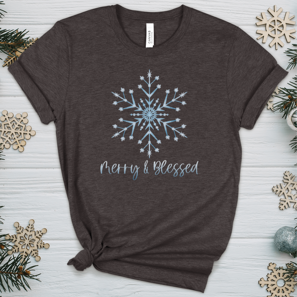 Merry & Blessed Frozen Snowflake Heathered Tee