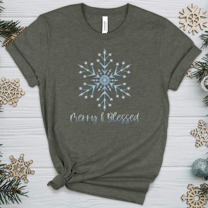 Merry & Blessed Frozen Snowflake Heathered Tee