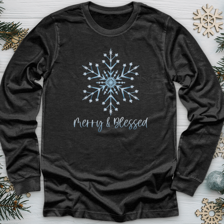 Merry & Blessed Frozen Snowflake Long Sleeve Tee